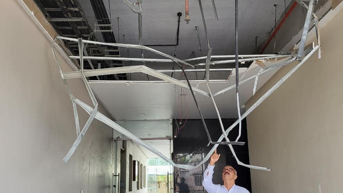 Portion of concrete ceiling of Tower C at Chander Kunj apartments collapses